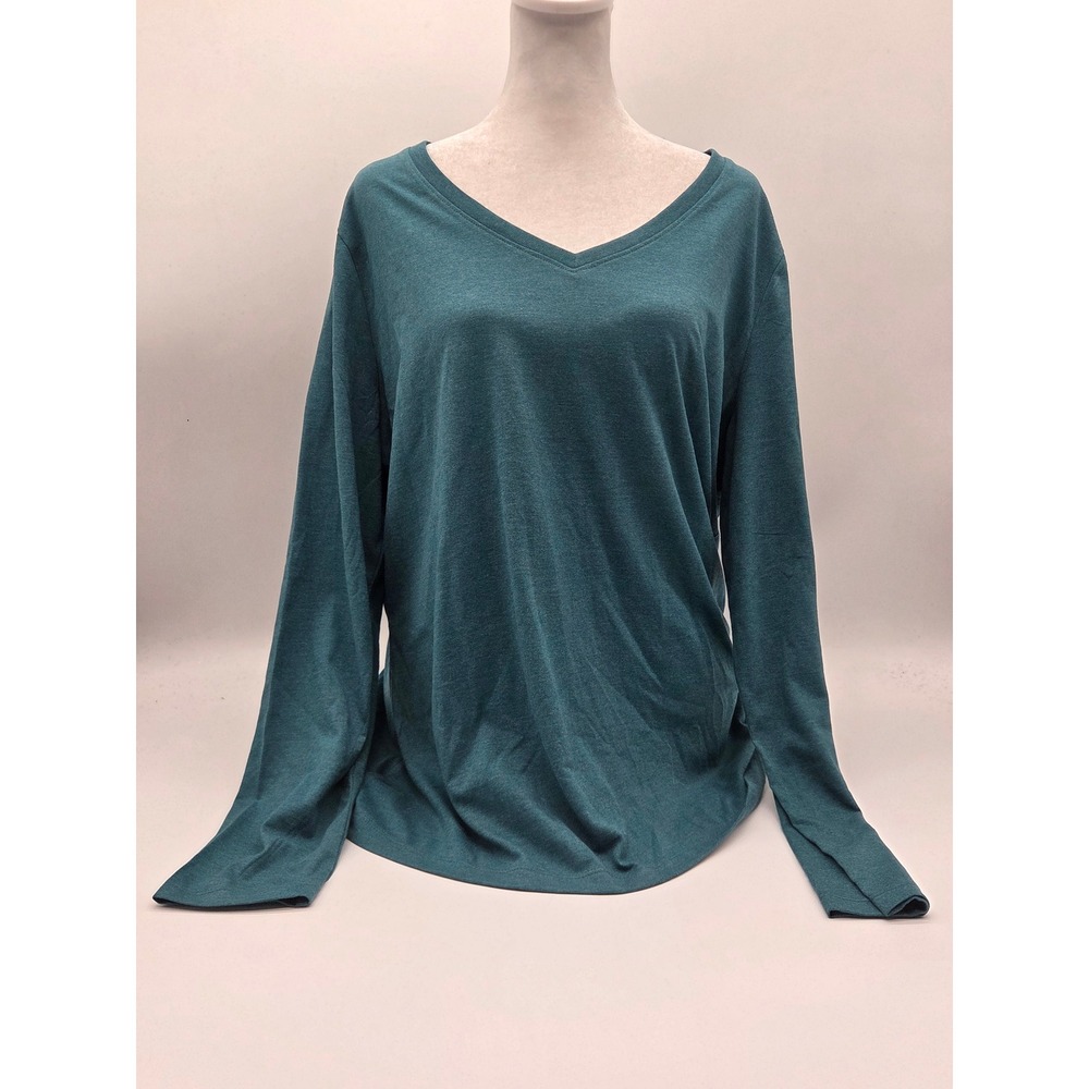 Eddie Bauer Women's XL Teal Long Sleeve V-Neck Cotton Blend Top NWT 101-892
